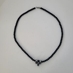 EDFORCE Black Beaded Skull Necklace